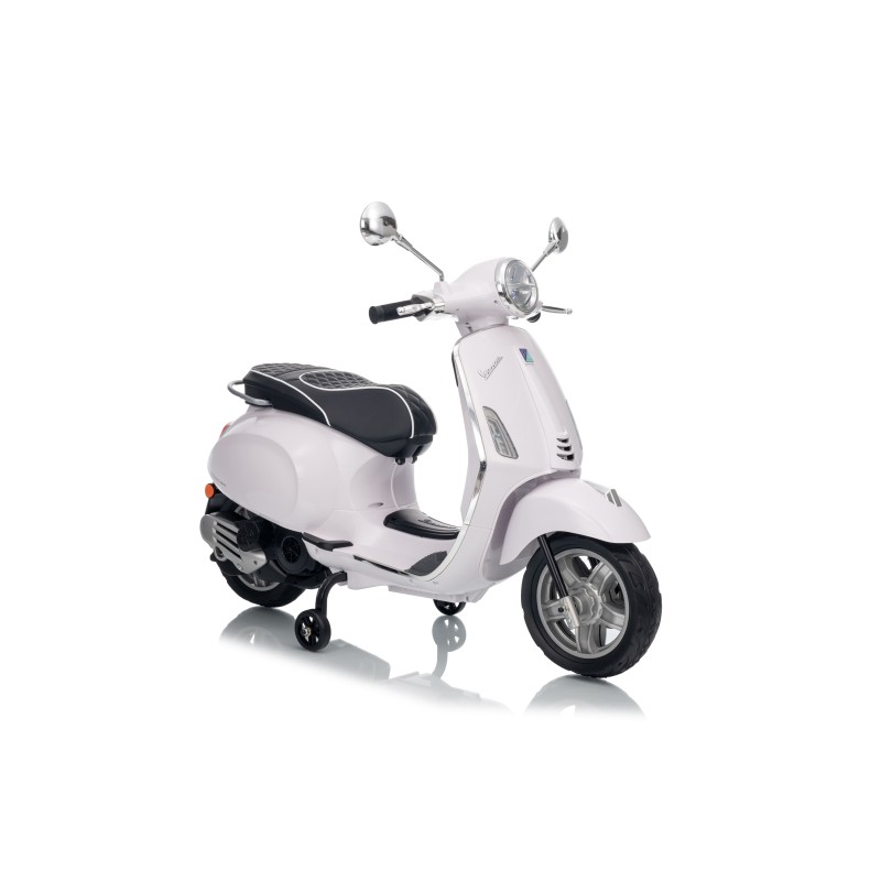 Vespa Primavera Elettrica per Bambini 12V Licenza Ufficiale Piaggio Sedile Pelle Luci LED suono Clacson Bianco