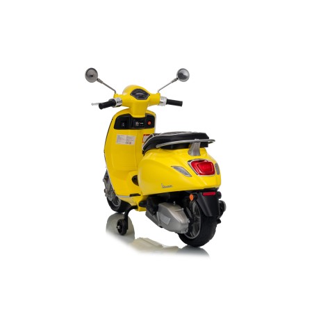 Vespa Primavera Elettrica per Bambini 12V Licenza Ufficiale Piaggio Sedile Pelle Luci LED suono Clacson Giallo Sole