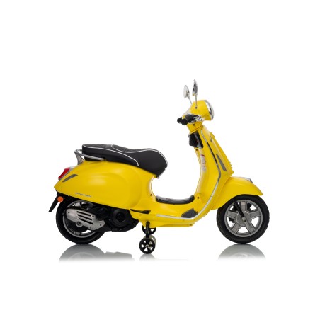 Vespa Primavera Elettrica per Bambini 12V Licenza Ufficiale Piaggio Sedile Pelle Luci LED suono Clacson Giallo Sole