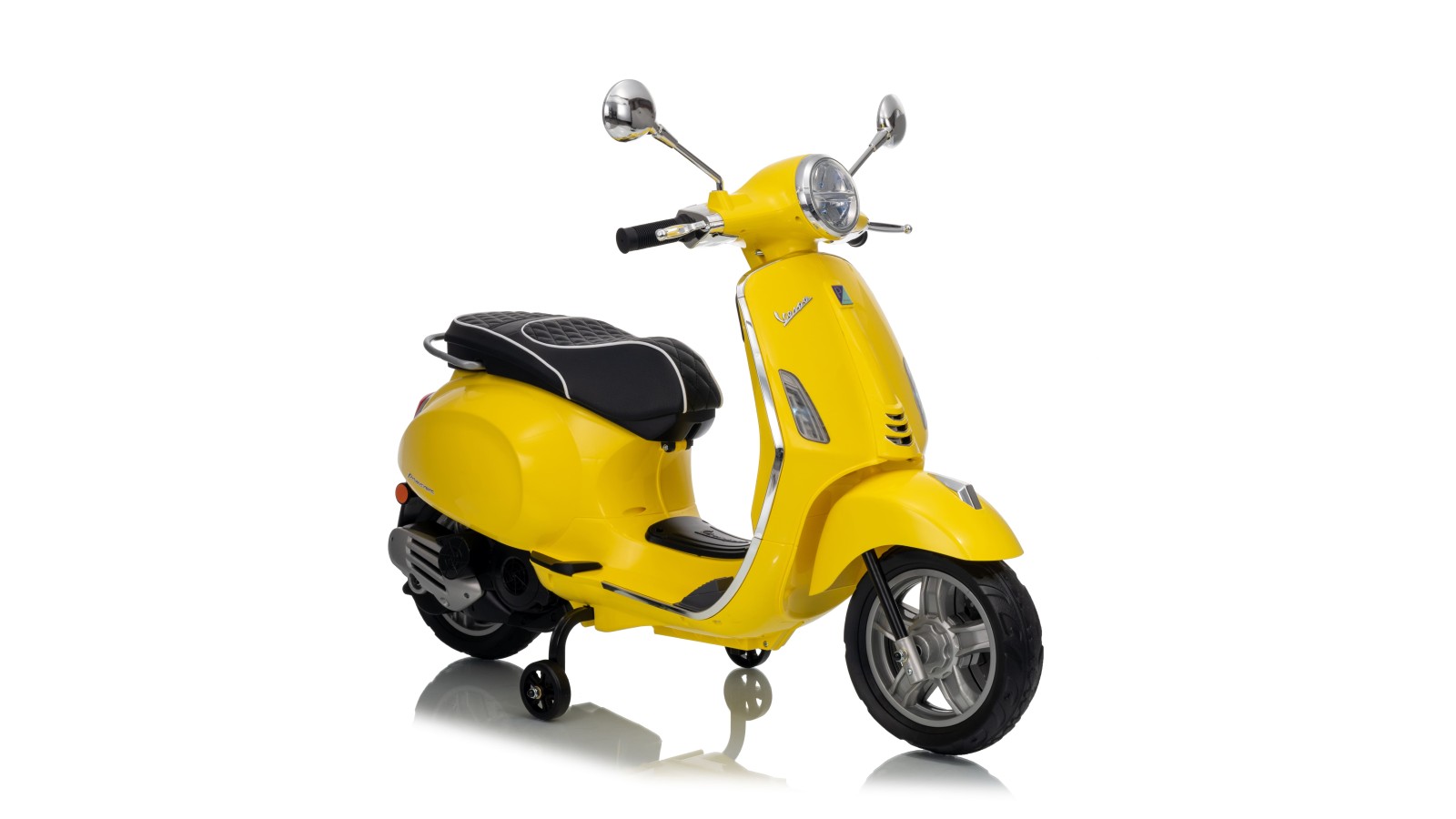 Vespa Primavera Elettrica per Bambini 12V Licenza Ufficiale Piaggio Sedile Pelle Luci LED suono Clacson Giallo Sole