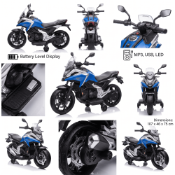 Moto Elettrica per Bambini Honda NC750X 12V Con Luci LED, MP3, USB e Avvio One-Click 3-6 Anni Blue