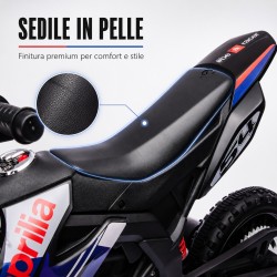 Moto Elettrica 12V per bambini Aprilia RX con Musiche Luci Mp3 Marcia avanti e indietro Sospensione a Molla Blue-Nero