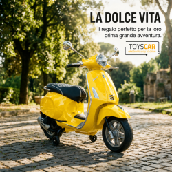 Moto Vespa Primavera Elettrica per Bambini 12V Licenza Ufficiale Piaggio Sedile Pelle Luci LED suono Clacson Giallo Sole