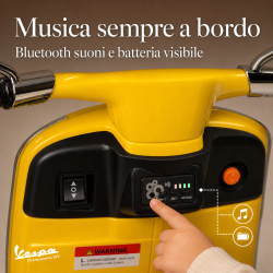 Moto Vespa Primavera Elettrica per Bambini 12V Licenza Ufficiale Piaggio Sedile Pelle Luci LED suono Clacson Giallo Sole