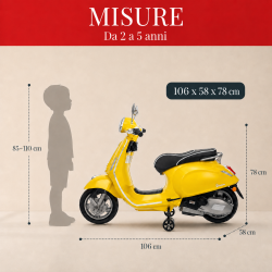 Moto Vespa Primavera Elettrica per Bambini 12V Licenza Ufficiale Piaggio Sedile Pelle Luci LED suono Clacson Giallo Sole