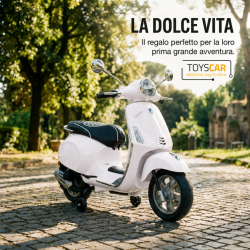Vespa Primavera Elettrica per Bambini 12V Licenza Ufficiale Piaggio Sedile Pelle Luci LED suono Clacson Bianco