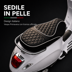 Vespa Primavera Elettrica per Bambini 12V Licenza Ufficiale Piaggio Sedile Pelle Luci LED suono Clacson Bianco