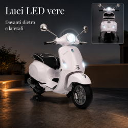 Vespa Primavera Elettrica per Bambini 12V Licenza Ufficiale Piaggio Sedile Pelle Luci LED suono Clacson Bianco