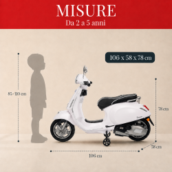 Vespa Primavera Elettrica per Bambini 12V Licenza Ufficiale Piaggio Sedile Pelle Luci LED suono Clacson Bianco
