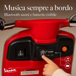 Vespa Primavera Elettrica per Bambini 12V Licenza Ufficiale Piaggio Sedile Pelle Luci LED suono Clacson Rossa
