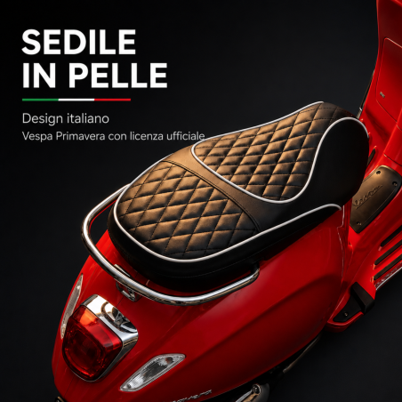 Vespa Primavera Elettrica per Bambini 12V Licenza Ufficiale Piaggio Sedile Pelle Luci LED suono Clacson Rossa