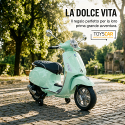 Moto Vespa Primavera Elettrica per Bambini 12V Licenza Ufficiale Piaggio Sedile Pelle Luci LED suono Clacson VERDE MENTA