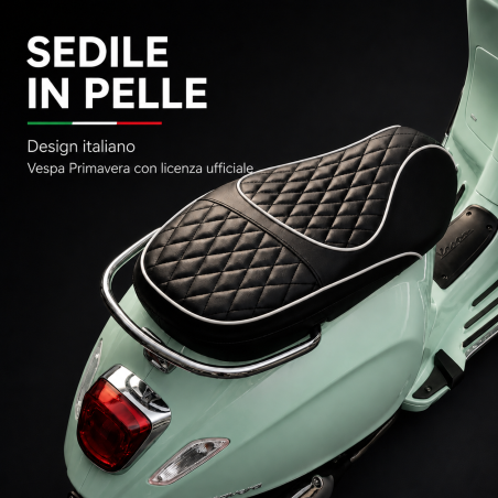 Moto Vespa Primavera Elettrica per Bambini 12V Licenza Ufficiale Piaggio Sedile Pelle Luci LED suono Clacson VERDE MENTA