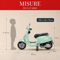Moto Vespa Primavera Elettrica per Bambini 12V Licenza Ufficiale Piaggio Sedile Pelle Luci LED suono Clacson VERDE MENTA