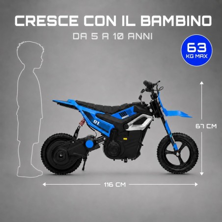 Moto Elettrica per Bambini 24V Motore 350W Ruote Gonfiabili Freno a Disco Sedile in Pelle fino a 22 km/h portata 63KG Blue