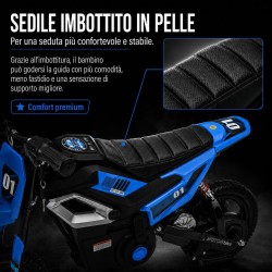 Moto Elettrica per Bambini 24V Motore 350W Ruote Gonfiabili Freno a Disco Sedile in Pelle fino a 22 km/h portata 63KG Blue
