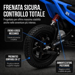 Moto Elettrica per Bambini 24V Motore 350W Ruote Gonfiabili Freno a Disco Sedile in Pelle fino a 22 km/h portata 63KG Blue