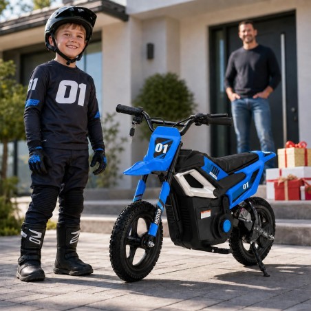 Moto Elettrica per Bambini 24V Motore 350W Ruote Gonfiabili Freno a Disco Sedile in Pelle fino a 22 km/h portata 63KG Blue