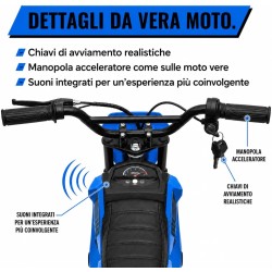 Moto Elettrica per Bambini 24V Motore 350W Ruote Gonfiabili Freno a Disco Sedile in Pelle fino a 22 km/h portata 63KG Blue