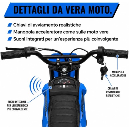 Moto Elettrica per Bambini 24V Motore 350W Ruote Gonfiabili Freno a Disco Sedile in Pelle fino a 22 km/h portata 63KG Blue