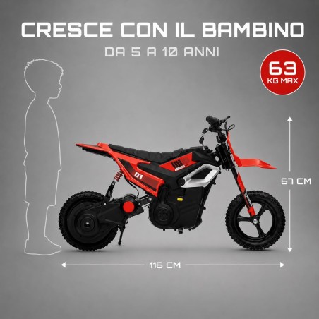Moto Elettrica per Bambini 24V Motore 350W Ruote Gonfiabili Freno a Disco Sedile in Pelle fino a 22 km/h portata 63KG Rossa