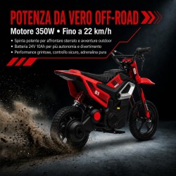 Moto Elettrica per Bambini 24V Motore 350W Ruote Gonfiabili Freno a Disco Sedile in Pelle fino a 22 km/h portata 63KG Rossa