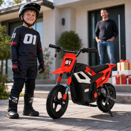 Moto Elettrica per Bambini 24V Motore 350W Ruote Gonfiabili Freno a Disco Sedile in Pelle fino a 22 km/h portata 63KG Rossa
