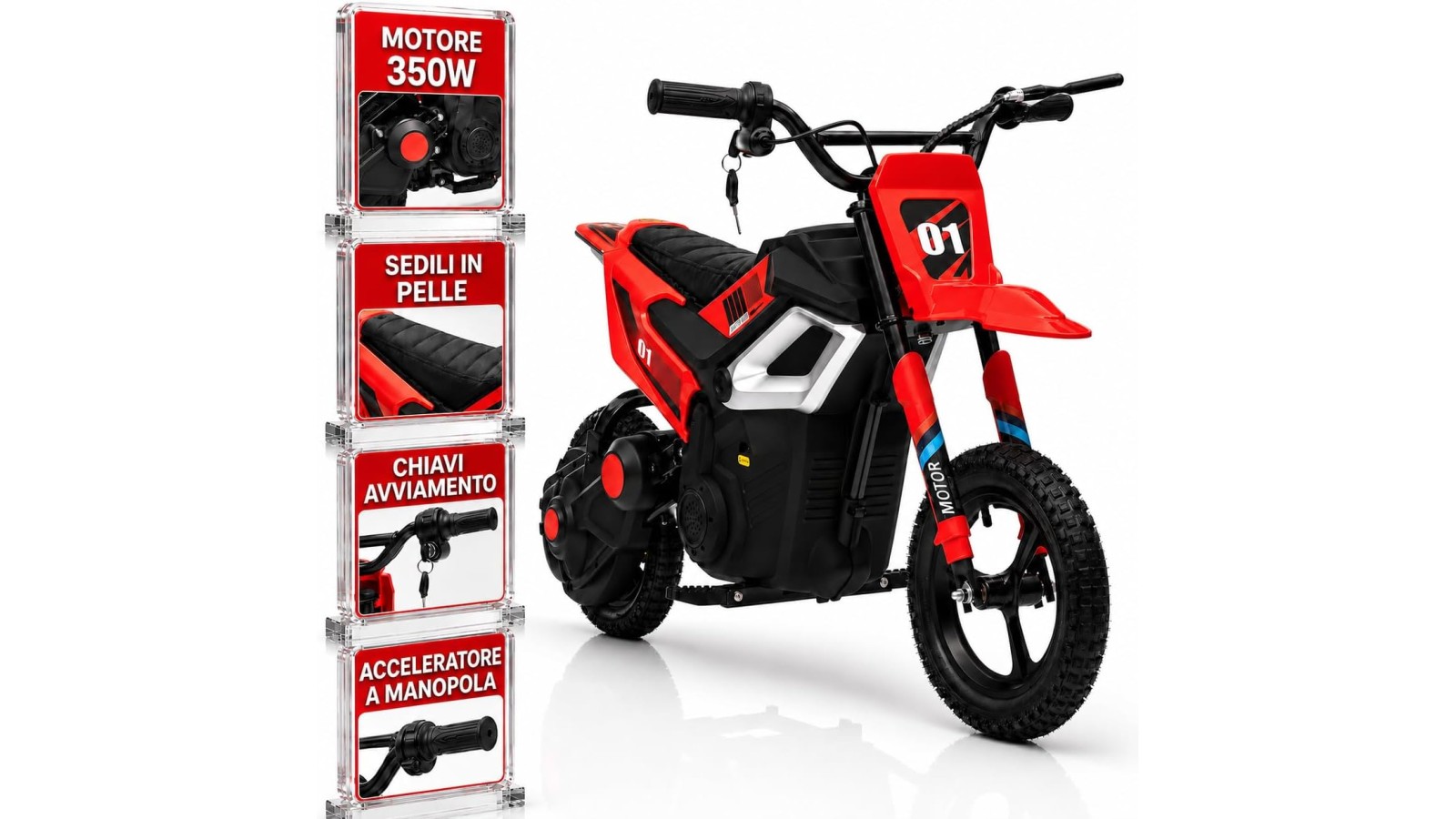 Moto Elettrica per Bambini 24V Motore 350W Ruote Gonfiabili Freno a Disco Sedile in Pelle fino a 22 km/h portata 63KG Rossa