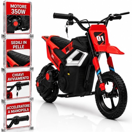 Moto Elettrica per Bambini 24V Motore 350W Ruote Gonfiabili Freno a Disco Sedile in Pelle fino a 22 km/h portata 63KG Rossa