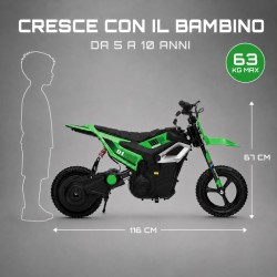 Moto Elettrica per Bambini 24V Motore 350W Ruote Gonfiabili Freno a Disco Sedile in Pelle fino a 22 km/h portata 63KG Verde