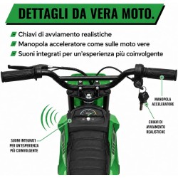 Moto Elettrica per Bambini 24V Motore 350W Ruote Gonfiabili Freno a Disco Sedile in Pelle fino a 22 km/h portata 63KG Verde