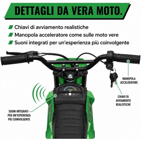 Moto Elettrica per Bambini 24V Motore 350W Ruote Gonfiabili Freno a Disco Sedile in Pelle fino a 22 km/h portata 63KG Verde