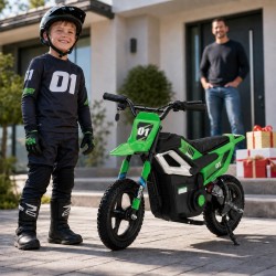 Moto Elettrica per Bambini 24V Motore 350W Ruote Gonfiabili Freno a Disco Sedile in Pelle fino a 22 km/h portata 63KG Verde