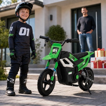 Moto Elettrica per Bambini 24V Motore 350W Ruote Gonfiabili Freno a Disco Sedile in Pelle fino a 22 km/h portata 63KG Verde