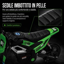 Moto Elettrica per Bambini 24V Motore 350W Ruote Gonfiabili Freno a Disco Sedile in Pelle fino a 22 km/h portata 63KG Verde