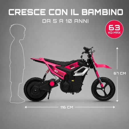 Moto Elettrica per Bambini 24V Motore 350W Ruote Gonfiabili Freno a Disco Sedile in Pelle fino a 22 km/h portata 63KG