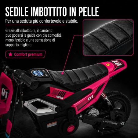 Moto Elettrica per Bambini 24V Motore 350W Ruote Gonfiabili Freno a Disco Sedile in Pelle fino a 22 km/h portata 63KG