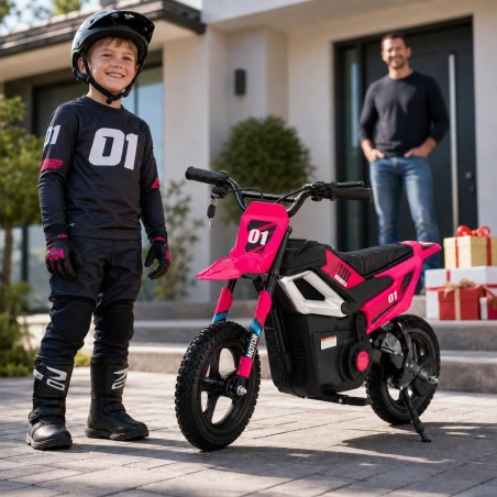 Moto Elettrica per Bambini 24V Motore 350W Ruote Gonfiabili Freno a Disco Sedile in Pelle fino a 22 km/h portata 63KG