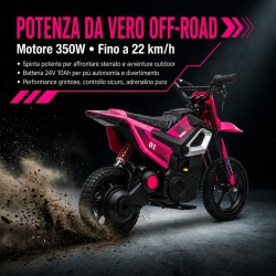 Moto Elettrica per Bambini 24V Motore 350W Ruote Gonfiabili Freno a Disco Sedile in Pelle fino a 22 km/h portata 63KG