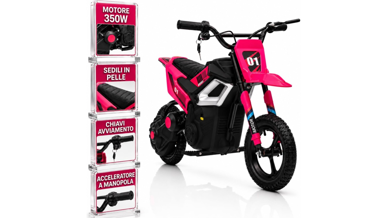 Moto Elettrica per Bambini 24V Motore 350W Ruote Gonfiabili Freno a Disco Sedile in Pelle fino a 22 km/h portata 63KG