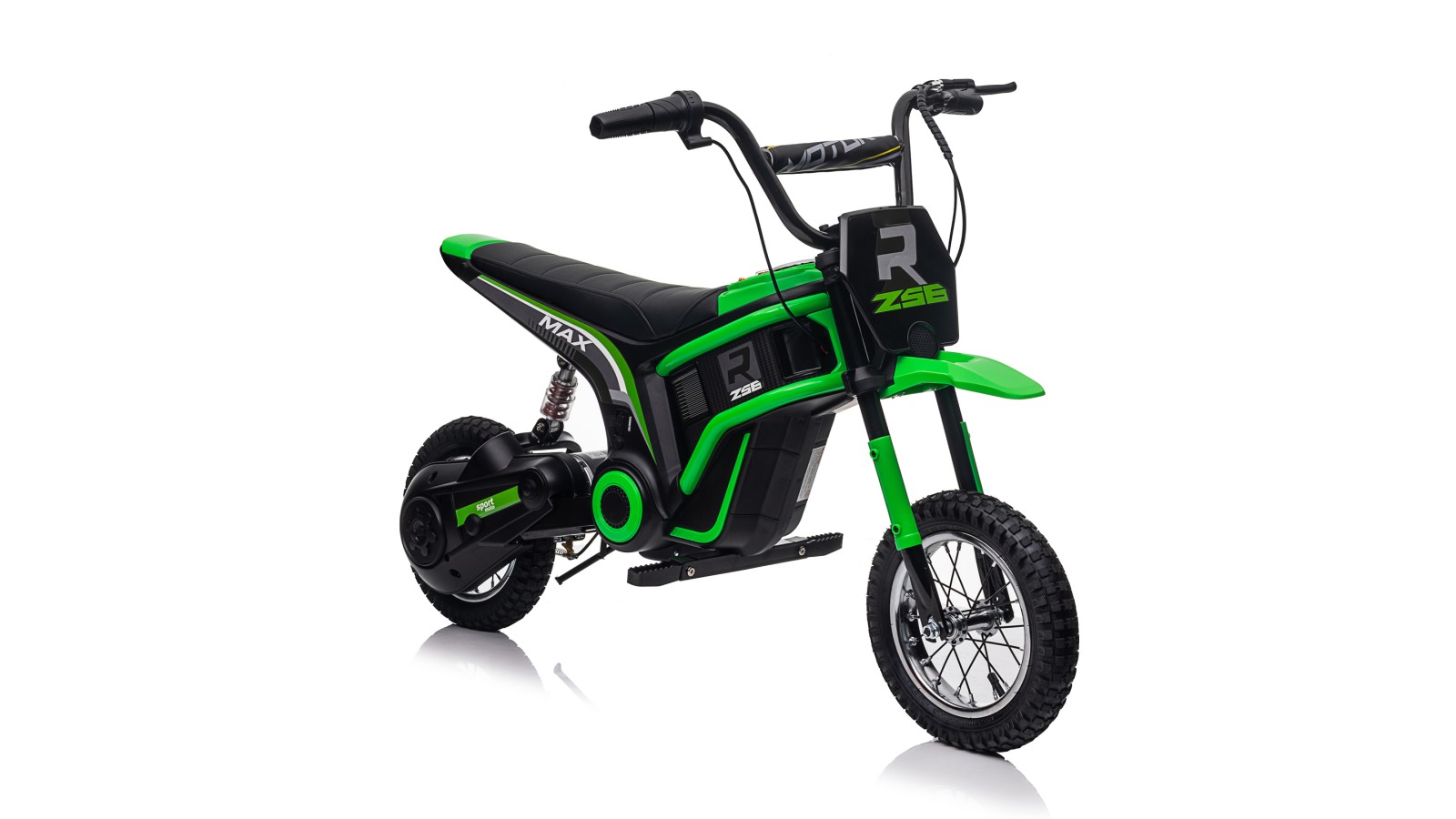 Moto Elettrica per Bambini 24V Raptor X Da 350W Ruote Gonfiabili Freno a Disco Sedile Pelle fino 23-25KM/H portata 63KG Verde