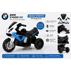 Moto Elettrica per Bambini 18-36 Mesi 6V BMW  S1000RR Sedile Pelle Suoni e Luci portata 20KG Blue