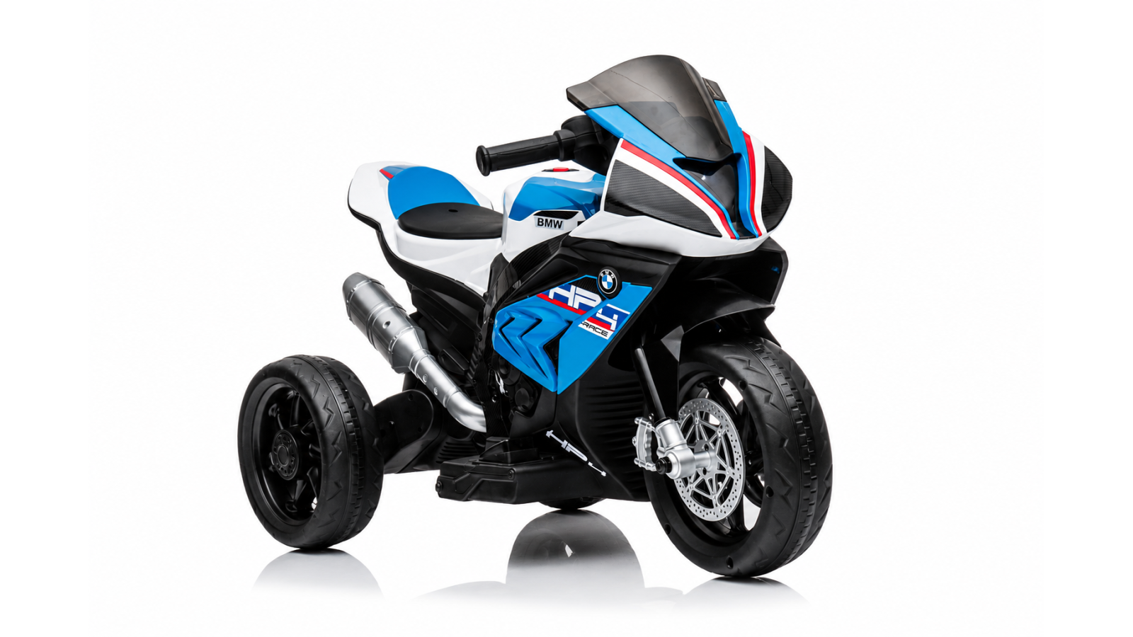 Moto Elettrica per Bambini 18-60 Mesi 12V BMW HP4 Sedile Pelle Musica USB Luci Blue