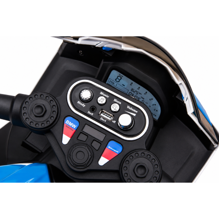 Moto Elettrica per Bambini 18-60 Mesi 12V BMW HP4 Sedile Pelle Musica USB Luci Blue