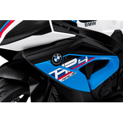 Moto Elettrica per Bambini 18-60 Mesi 12V BMW HP4 Sedile Pelle Musica USB Luci Blue