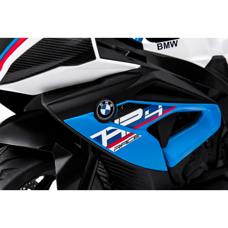 Moto Elettrica per Bambini 18-60 Mesi 12V BMW HP4 Sedile Pelle Musica USB Luci Blue