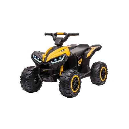 Quad Elettrico per Bambini 12V Falcon X 3-5 Anni 2 Motori sedile in pelle e Telecomando Fari led MP3 Giallo