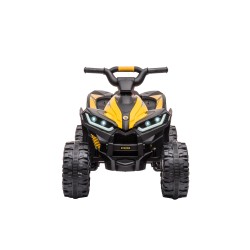Quad Elettrico per Bambini 12V Falcon X 3-5 Anni 2 Motori sedile in pelle e Telecomando Fari led MP3 Giallo