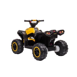 Quad Elettrico per Bambini 12V Falcon X 3-5 Anni 2 Motori sedile in pelle e Telecomando Fari led MP3 Giallo