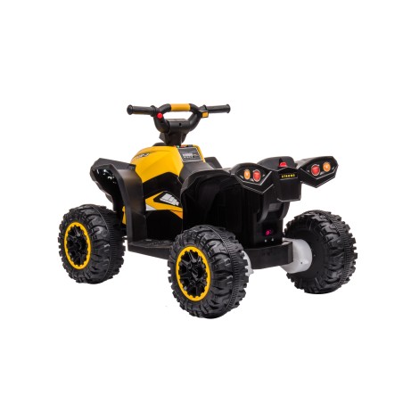 Quad Elettrico per Bambini 12V Falcon X 3-5 Anni 2 Motori sedile in pelle e Telecomando Fari led MP3 Giallo